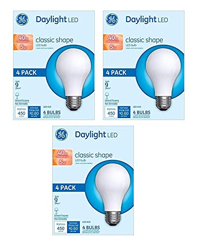 (12 Bulbs) GE 99183 LED A19 Classic Shape, Daylight, 40 watt Equivalent LED Light Bulb