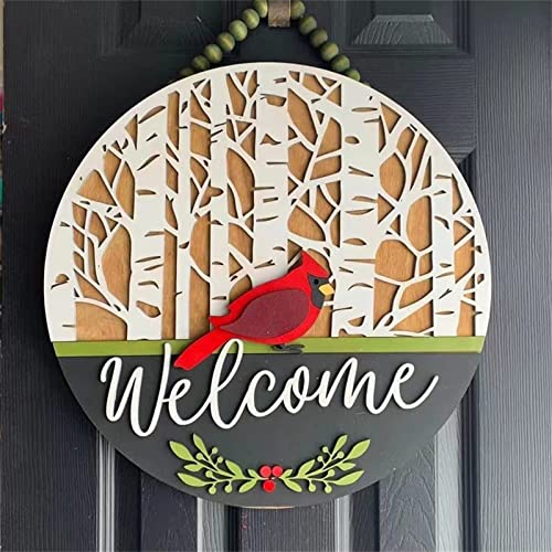 Cardinal Wreath – Wooden Winter Cardinal for Front Door Door Hanger – Welcome Sign Cardinal Pediments for for Holiday Home Décor Wall Art Living Room Bedroom Yard – 12” (2D – Pattern)
