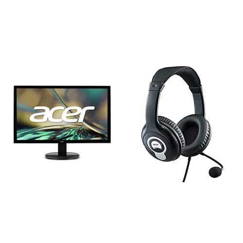 Acer K202HQL bi 19.5” HD+ (1600 x 900) TN Monitor | 60Hz Refresh Rate | 5ms Response Time | for Work or Home (HDMI Port 1.4 & VGA Port) Wired Headset with Flexible Omnidirectional Mic