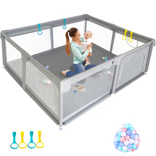 Baby Playpen,Playpen for Babies and Toddlers,Large Baby Play Yards (71”x59”), Baby Play Area with 30PCS Pit Balls,Large Playpen for Toddlers,Sturdy Play Yard for Baby Save Mommy’s time.
