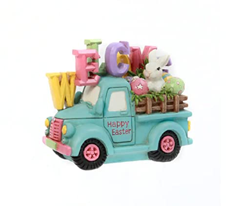 Resin Truck with Easter Bunny Egg Welcome Sign Spring Decoration