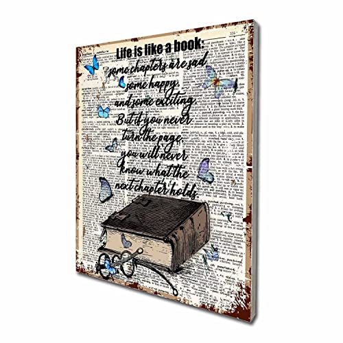 akeke Book Lover Poster Vintage Rustic Farmhouse Butterfly Wood Wall Art Decor Inspirational Literary Quotes Gifts for Bookworm Book Lovers women Sister Friend Bestie Daughter Son