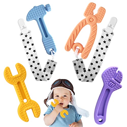 Chuya Baby Teether Toys, Soft Silicone BPA-Free Baby Chew Toy for Babies 3-12 Months, Baby Teething Toys for Infant Toddlers, Baby Gift Set, Hammer Wrench Set, Easy to Hold & Clean (4 Pack)