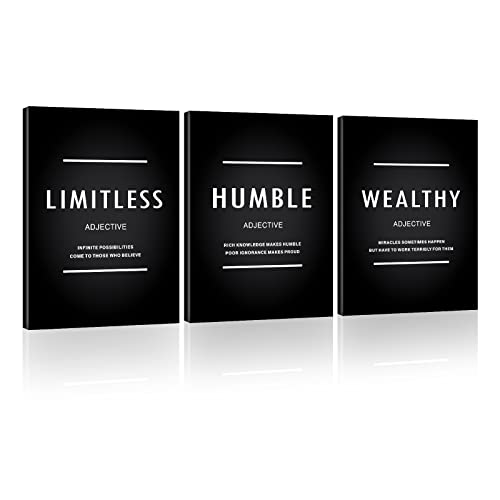 Inspirational Canvas Wall Art Office Decor, HLIWEGNS Motivational Bedroom Wall Decor Poster Humble Wealthy Limitless Positive Affirmations Quotes Painting Picture Success Leadership Gift for Men Women