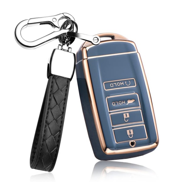 HIBEYO Key Fob Cover for Honda Acura RDX CDX RLX TLX-L ILX TLX MX NSX IL RL ZDX TPU Golden Side Key Shells with Keychains 4 Buttons for Honda Accessories 2022 Grey