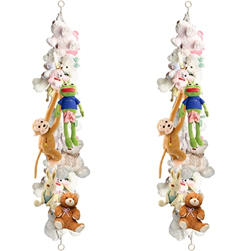 2 Pack Boho Toy Storage Chain Hanging Stuffed Animal Storage Chain with Clips, 79″ Animal Toy Holder for Stuffed Animal Display Chain Macrame Wall Toy Storage Decor