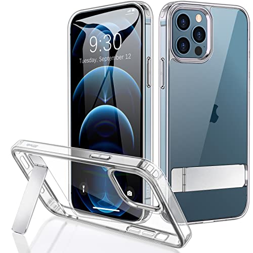 JETech Case for iPhone 12 Pro Max 6.7-Inch with Stand, Support Wireless Charging, Slim Shockproof Bumper Phone Cover, 3-Way Metal Kickstand (Clear)