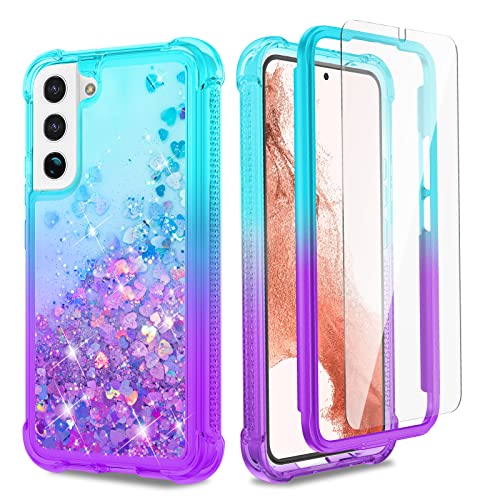 Ruky Samsung Galaxy S22 Plus Case, Full Body Case with Screen Protector Glitter Liquid Soft TPU Rugged Bumper Protective Bling Sparkle Women Girls Phone Case for Samsung Galaxy S22 Plus, Teal Purple