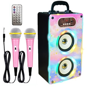 KaraMuizi Bluetooth Karaoke Machine for Kids and Adult, Wooden Wireless Speaker with LED Music Speaker MP3 Player with 2 Microphones for Party Birthday Gift (Cloud) | The Storepaperoomates Retail Market - Fast Affordable Shopping