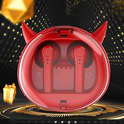 pimelu Cartoon Cute Pet Devil Noise Reduction Wireless Bluetooth Headset, Stereo Headset with Charging Bin, Bluetooth 5.2 Noise Reduction Headphones IPX6 Waterproof Earbuds Headset (Red, One Size)