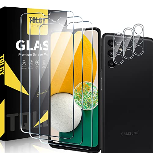 TQLGY 3 Pack Screen Protector for Samsung Galaxy A13 5G / 4G with 3 Pack Camera Lens Protector, Tempered Glass Film, 9H Hardness – HD – Bubble Free – Anti-Scratch – Easy Installation