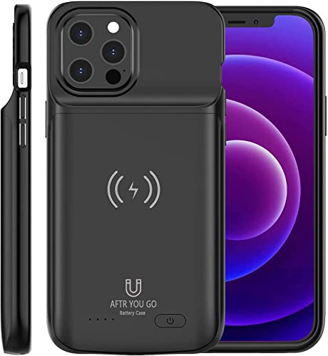 AFTRYOUGO Battery Case for iPhone 12 Pro Max 6.7”, 7000mAh Portable Protective Backup Qi Wireless Charging Compatible with Max, Rechargeable Extended Charger (ZHX-641)-Black