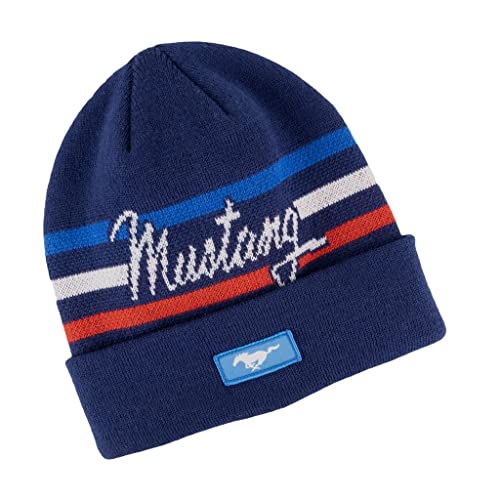 Ford Men’s Mustang Stripe Knit Beanie with Cuff, Blue, One Size