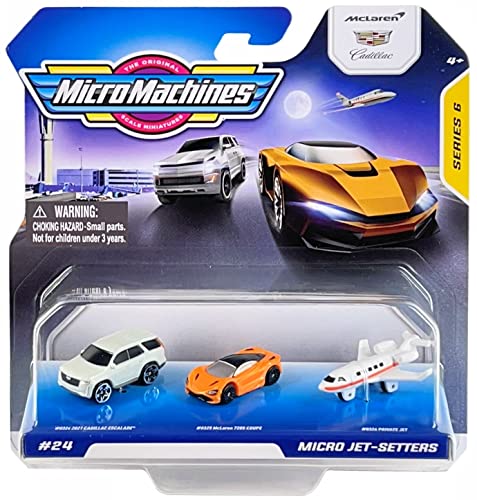 Micro Machines 2021 Series 6 Starter Pack #24 Micro Jet Setters – 2021 Cadillac Escalade, McLaren 720S Coupe, Private Jet
