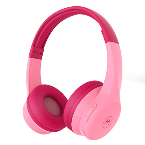 Motorola Moto JR300 Kids Bluetooth Headphones with Microphone – Lightweight Over Ear Wireless Headphones, Safe Volume Limit 85dB, Audio Splitter for Sharing – Ideal for School, Travel, Gaming – Pink