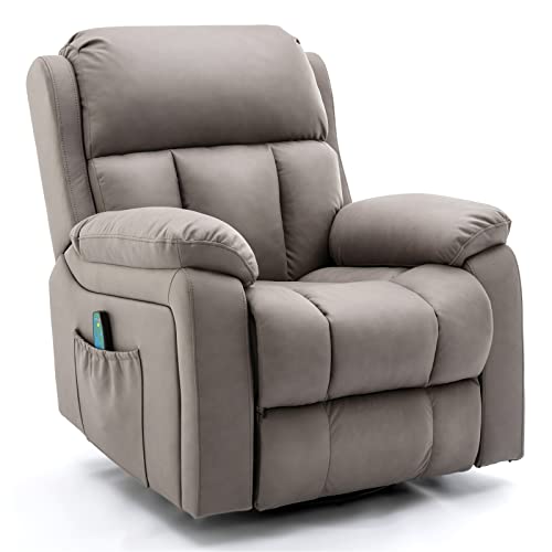 Vicluke Microfiber Technology Cloth Massage Recliner Chair with Heated, 360 Degree Swivel Rocker Recliner Lounge Chair, Leather Reclining Sofa with Side Pocket for Living Room,Christmas (Coffee)