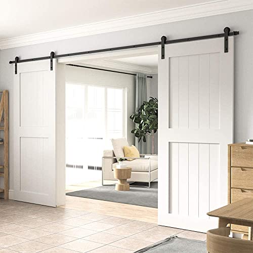 WINSOON Sliding Barn Door Hardware Double Door 12ft Track Kit with Black Sliding Barn Door Floor Guide Wall Mounted Hardware for Flush Bottom Adjustable Stay Rollers, Set of 2,8 Setup Options | The Storepaperoomates Retail Market - Fast Affordable Shopping