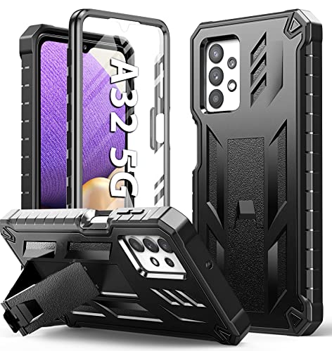for Samsung Galaxy A32-5G Case: TPU Soft Shock Proof Protection | Hard Armor Design Shell – Heavy Duty Military Grade Durable Rugged Cell Phone Protective Cover with Kickstand for A32 5G Black