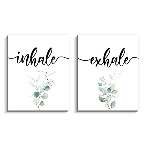 Inhale Exhale Wall Decor Set of 2 Inhale Exhale Wood Plaque Prints, Black and White Yoga Wall Art Prints, Modern Zen Print Wall Decor (8 x 10 Set of 2, White)