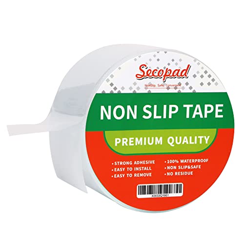 Secopad Anti Slip Tape, Clear Non-Slip Traction Grip Tape for Stairs, Bathtubs, Pools, Boats, 4In x 38Ft Transparent Waterproof Adhesive Staircase Step Treads, Soft, Comfortable for Bare Feet