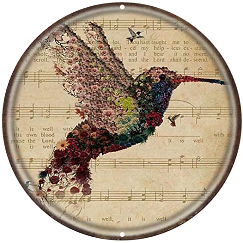 WZVZGZ Vintage Style Round Tin Sign Music Sheet Well with My Soul Hummingbird,Round Metal Sign Plaque for Home Garden Kitchen Bar Cafe Restaurant Garage Retro Vintage Wall Art 12×12 Inch | The Storepaperoomates Retail Market - Fast Affordable Shopping