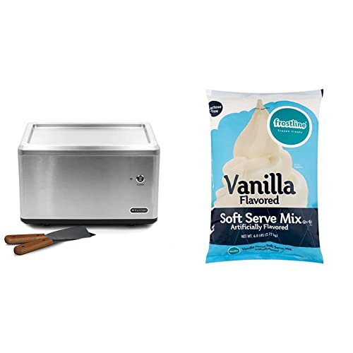 Whynter ICR-300SS 0.5-Quart Stainless Steel Rolled Ice Cream Maker with Compressor & Frostline Vanilla Soft Serve Ice Cream Mix, 6 Pounds