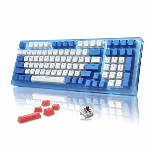 Womier K98 Mechanical Keyboard – 96% Blue Keyboard, Hot Swappable RGB Wired Mechanical Gaming Keyboard, 98 Keys Pudding Acrylic Translucent Keyboard for Mac Windows (98 Keys,Gateron Brown Switch)