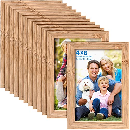 12 Pieces 4 x 6 Inches Wooden Picture Frame Photo Frame with Mat and Real Glass Natural Wood Frames Wall and Tabletop Picture Frames for Home Office Restaurant