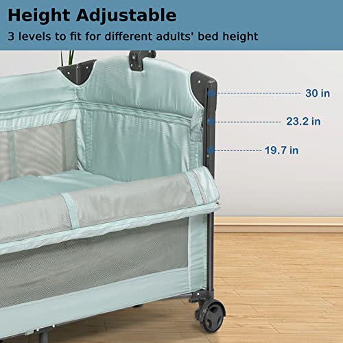 JOYMOR 3 in 1 Baby Bedside Sleeper, Bed Side with Mattress, Convert to Bassinet, Playpen, Quick Foldable Travel Bassinet Bed, with Toy, Wheels, Hanging Pocket & Brake, Carry Bag | The Storepaperoomates Retail Market - Fast Affordable Shopping