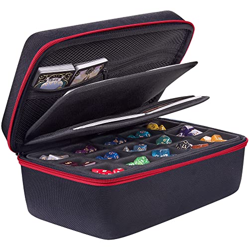 SIQUK Dice Storage Case Big Capacity DND Dice Case Dice Organizer Box with Handle and Double Removable Slotted Tray Dice Organizer Case for Dungeons & Dragons and Other RPG Table Game， Red