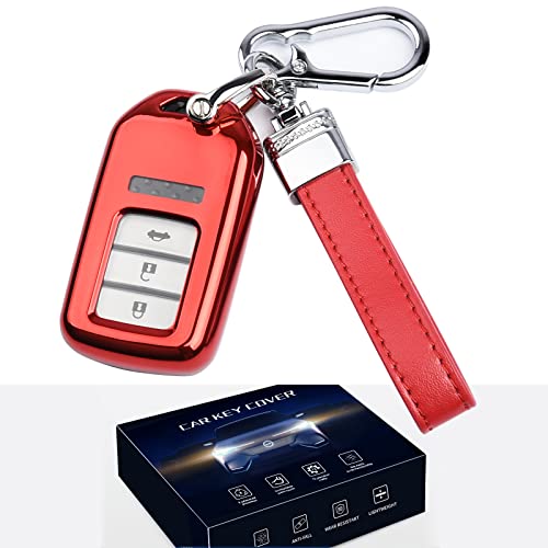 UKTOP for Honda Key Fob Cover Keychain, Soft TPU Full Cover Protection Key Fob Case for Honda Civic Accord CR-V HR-V Fit Odyssey Crosstour Crider Spirior Ridgeline JED Smart Key – Red