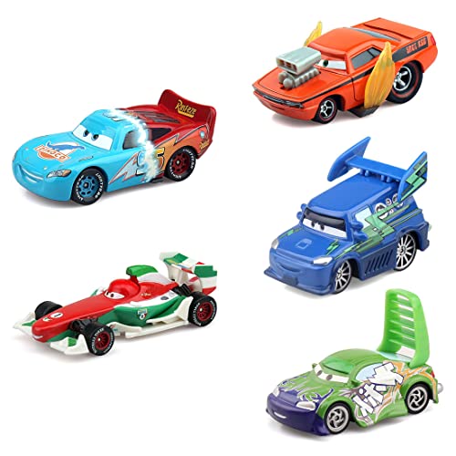 KERCOK Car 2 Movie Basic Character Two-Tone Lightning McQueen & Francesco Snot Rod & DJ & Wingo Metal die-cast car 1/55 Scale Loose Classic Toy car,5 Pack, Green
