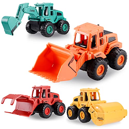 Construction Toys for 3 Years Old Boys Girls Toddlers Kids, Friction Powered Construction Truck Toys Vehicles Sand Toys Trucks with Excavator, Bulldozer, Road Roller (Colorful 4 Pack)