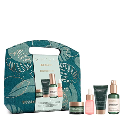 Biossance Skinthusiast Set. Limited Edition Collection of 4 Skin Renewal Essentials. Target Dark Spots, Enlarged Spores, Dry Skin and a Dull Complexion