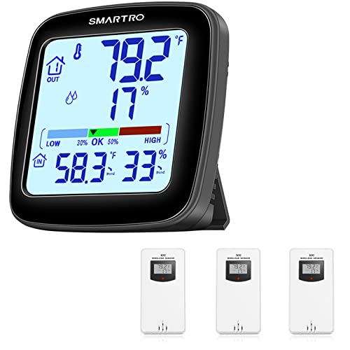 SMARTRO SC92 Professional Indoor Outdoor Thermometer Wireless with 3 Sensors Digital Hygrometer Room Humidity Gauge Temperature and Humidity Meter & Pro Accuracy Calibration