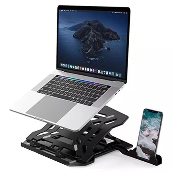 kindream Laptop Stand: 10-18″ laptops Such as MacBook Air, Pro, HP, DELL, etc., 360°Rotation Adjustable, Hollow Out for Cooling, Foldable and Portable, with Mobile Phone Stand, Office, Black