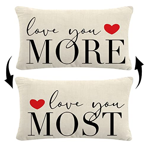 Love You More Love You Most Reversible Decor Throw Pillow Case Decor for Home Bedroom, 12” x 20” Pillow case, Great Gift for Wife, Husband,Wife, Wedding Anniversary