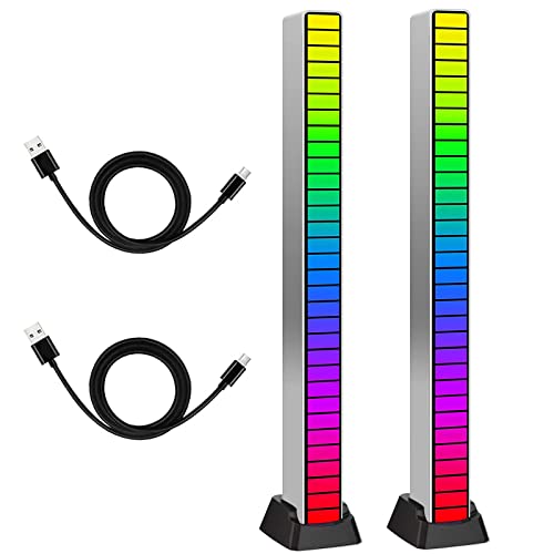 RGB Sound Activated Led Lights, 2PCS Music Sync Led Lights Wireless Rechargeable USB Car Rhythm Light 32 Bit Music Pickup Rhythm Light Music Level Indicator for Car Laptop, Gaming Accessories