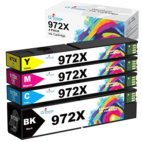 Q-image Compatible Ink Cartridge Replacement for HP 972X 972A 972 Combo Pack High Yield for Color PageWide Pro 477dw 477dn 577dw 452dw 452dn 577z 552dw P55250dw P57750dw Printers Ink (4-Pack)
