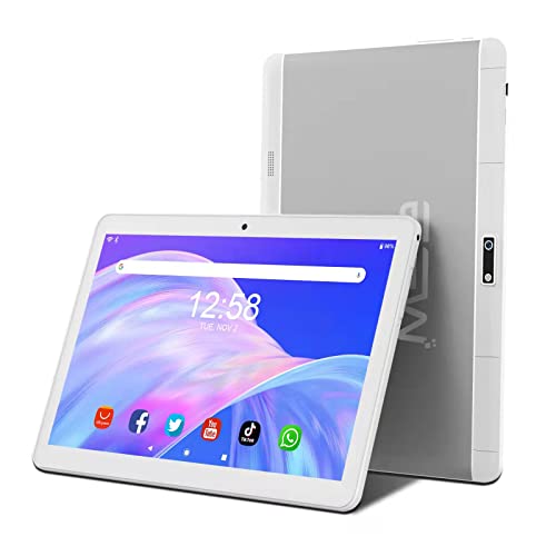 EEW Android 10 Inch Tablet, 3G Phone Talet with Dual Sim Card Slots, Dual Cameras, 2GB RAM 32GB Storage, 1280×800 HD Touchscreen, WiFi, Bluetooth 4.0, GPS, Quad Core (Silver)