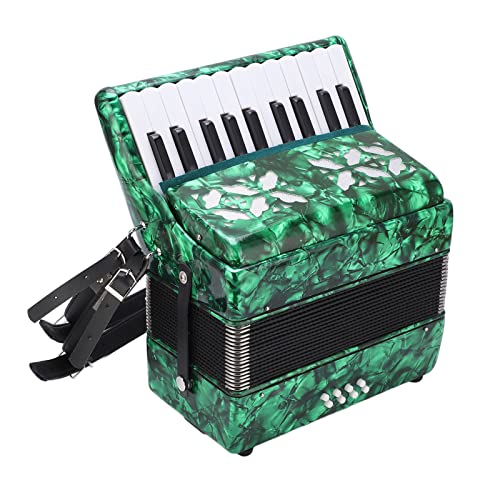 BTER Accordion, 22 Keys 8 Bass Exquisite Celluloid Piano Accordion with Adjustable Straps, International Standard Professional Tuning Musical Instrument for Beginners Adults Stage Performance(Green)