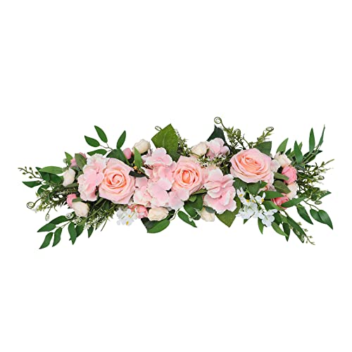 INIFLM 25.6in Wedding Peony Rose Arch Flower Swag with Green Leaves,Decorative Floral Swag Front Door Peony Arch Garland Swag for Wall Window Home Garden Party Decor, Pink