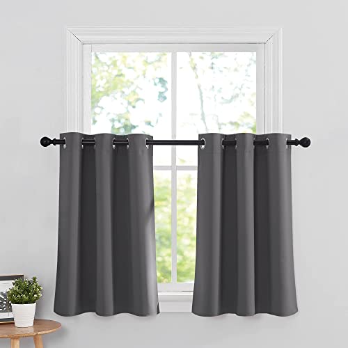 RYB HOME Grey Blackout Valances Curtain Panels Bundles Curtain Rod with Decorative Ivy Ball Finals | The Storepaperoomates Retail Market - Fast Affordable Shopping