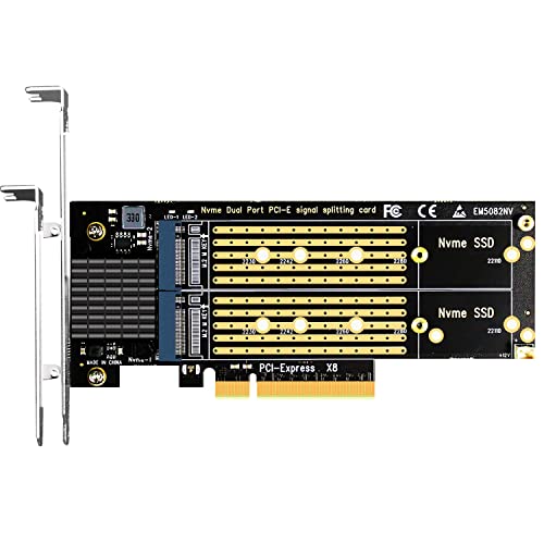 GLOTRENDS Dual M.2 PCIe NVMe Adapter Without PCIe Splitter Function (PCIe Bifurcation Motherboard is Required), Support M.2 PCIe 4.0/3.0 SSD Soft RAID Setup in Windows/Linux (PA21)