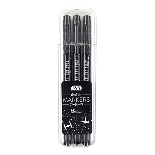 Erin Condren 3-Pack Dual-Tip Marker Set – All Black Ink. Star Wars Collection. Fine Tip and Medium Tip. Writing and Drawing Markers For Every Day Use