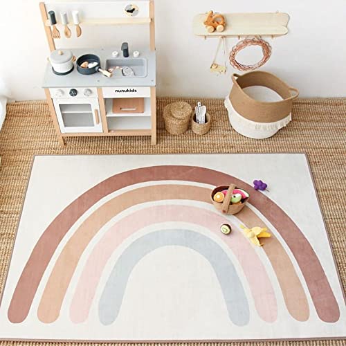 The Happy Hippo Baby Nursery Rug Decor, Safe, Stylish, and Comfortable Tummy Time Playmat for Bedroom or Living Room Floor, Boho Rainbow Design for Toddler or Kids Playroom, 41 x 57 Inches
