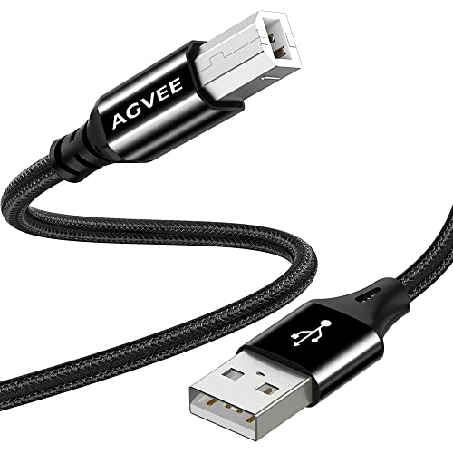 AGVEE [2 Pack 15ft Long USB Printer Cable, A to B MIDI Cable Cord, Braided Stable Data for HP Canon Epson Brother Printer, Piano, Midi Controller, Midi Keyboard, Audio Interface Recording, Black