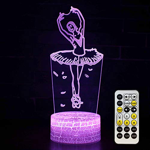 RUISTON Ballet 3D Night Light Lamp for Kids Nutcracker Ballet Gifts for Girls 7 Colors Changing with Smart Touch & Remote Control & Timer for Baby Toys Princess Bedroom Decor As Birthday Gifts Idea
