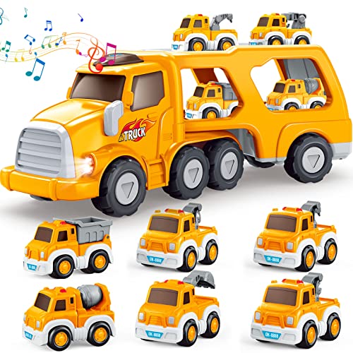SURJIER Kids Toy Trucks for 3 4 5 6 Year Old Boys Girls,Toddler Boy Toys 7 in 1 Construction Vehicle Toys for Kids, Cars for Toddlers 3-5 4-7 Easter Birthday Party Boy Gifts for Kids