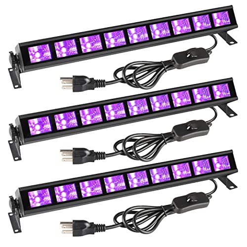 KINGTONG 3 Pack Black Light Bar for Glow Party,36W LED Blacklight with 5ft US Plug and ON/Off Switch,Glow in The Dark Party Supplies for Stage Lighting,Halloween,Fluorescent Poster,Body Paint, Purple